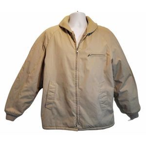 Vintage Haggar Outerwear Beige Full Zip Faux Fur Lined Coat Mens Sz 42 USA